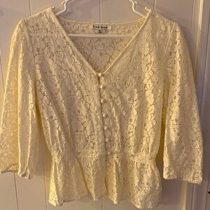 Black Rainn Cream Lace Peplum Blouse
